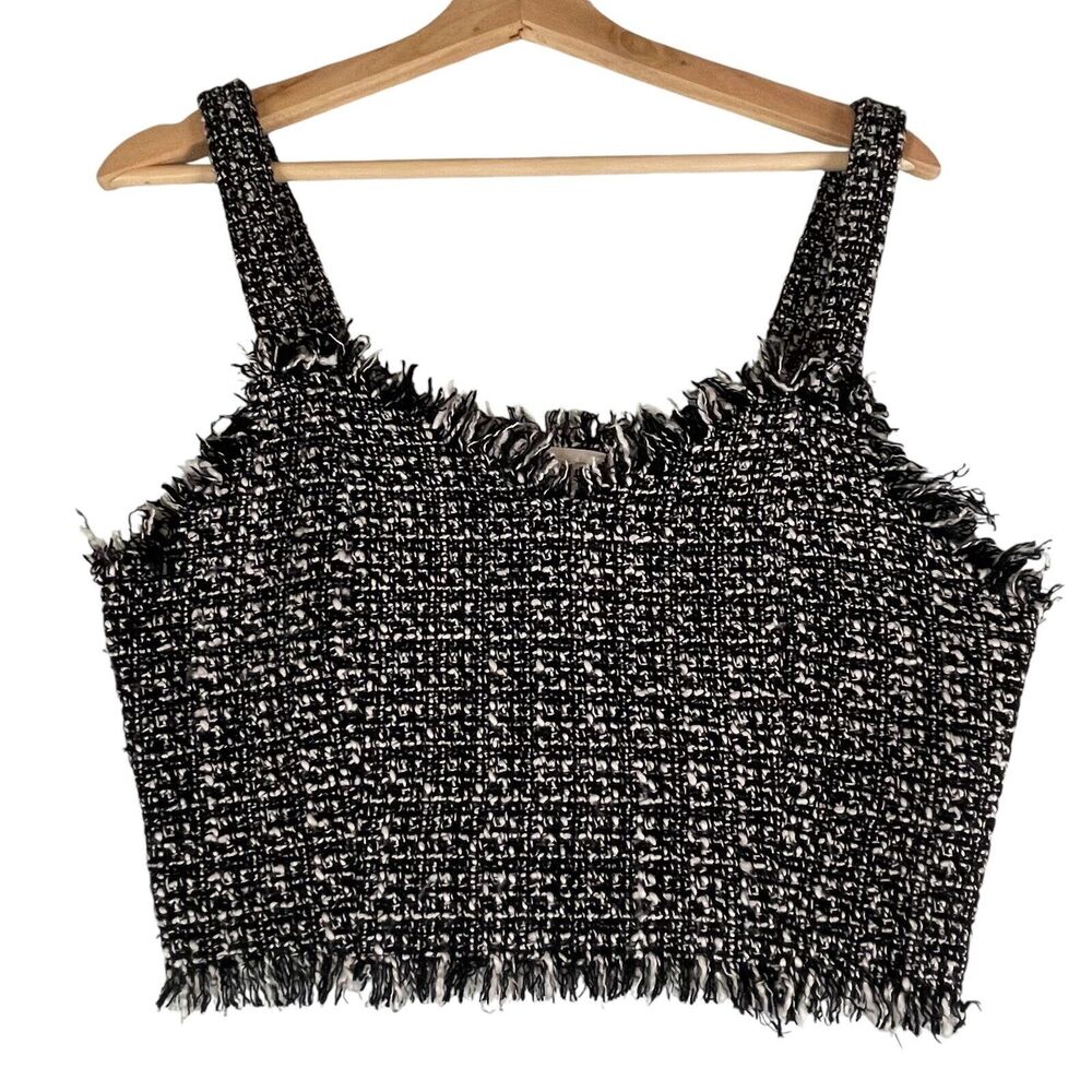 Mare Mare X Anthropologie Black White Tweed Crop Top Womens SIZE XS Extra Small